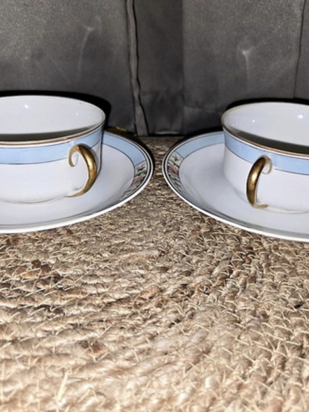 Noritake Floral Cup and Saucer Set in White & Blue X2